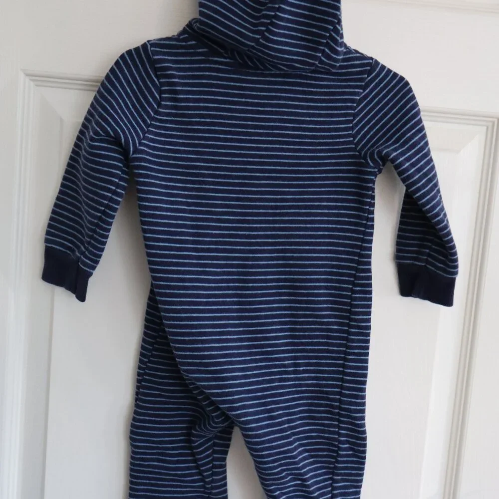 Carters Dark Blue with Light Blue stripes hooded thick sleeper one piece 18m